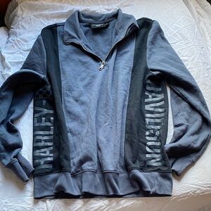 Harley-Davidson Men's Black and Gray Zip-Up Sweater